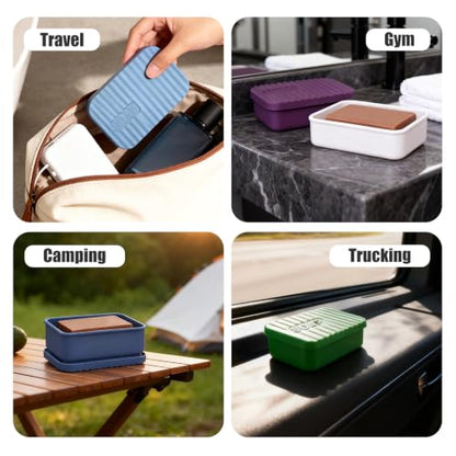 Extra Large Silicone Travel Soap Case, Leak Proof Bar Soap Holder & Container for Extended Trips, Camping & Gym,Truck Drivers, Fits 10oz Duke Cannon, Shampoo & Conditioner Bars (Deep Blue)