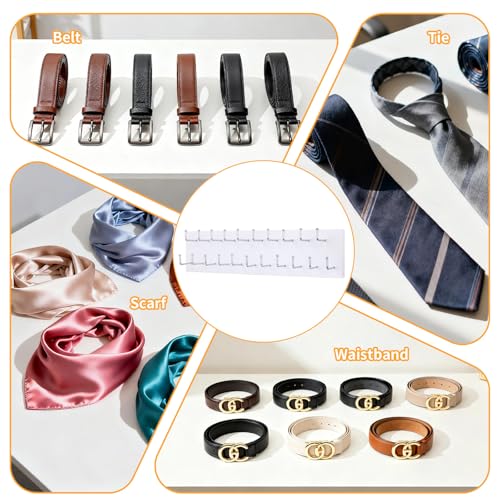 Belt Organizer Holder Wooden Belt Hanger for Closet Wall Mount Belt Storage Rack Tie Bra Scarf Hanger Holds Over 40 Large Belts (White)