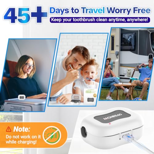 Toothbrush Sanitizer Case, Portable Mini Toothbrush Covers | with Holder, Rechargeable Travel Home Toothbrush And Holder, Cleaner Case for All Electric & Manual Toothbrushes (White)