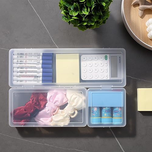 novelinks Clear Pencil Box and Small Plastic Storage Containers with Lids | 9 Pack, Medium Clear, Plastic Pencil Boxes, Board Game Storage Containers, Task Boxes for Special Education, Mini Organizer
