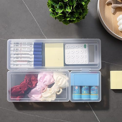 novelinks Clear Pencil Box and Small Plastic Storage Containers with Lids | 9 Pack, Medium Clear, Plastic Pencil Boxes, Board Game Storage Containers, Task Boxes for Special Education, Mini Organizer