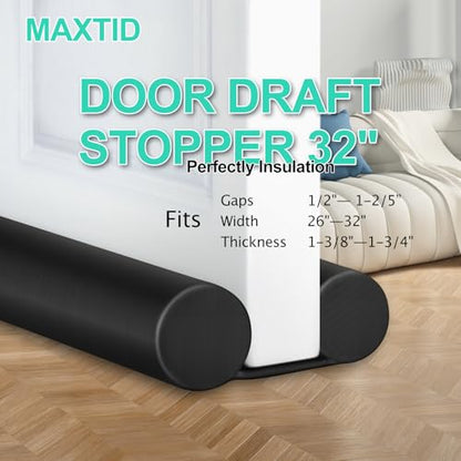 MAXTID 32" Black Door Air Draft Stopper, Wind Blocker for Small Apartments | Bedroom Doors & Small Apartments