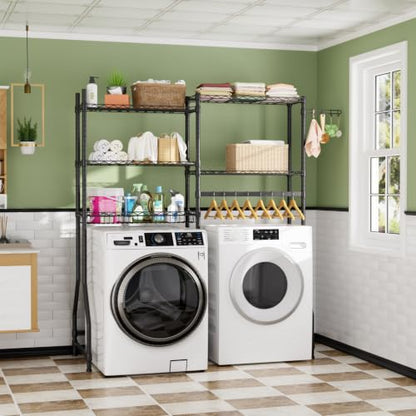 Laundry Organizer Shelves Over the Washer and Dryer Storage Shelf | Heavy Duty Laundry Room Organization Clothes Drying Rack Adjustable Height Wire Shelving and Wire Basket with Hanger Rod