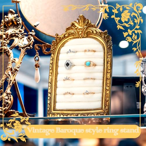 Liliaafar Vintage Ring Holder Arch Gold Ring Wedding Display Suede Jewelry Box Stand Frame Earring Tray Anniversary Engagement Baroque Organizer Photograph Prop for Women Birthday Christmas Gift