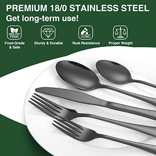 60-Piece Black Silverware Set with Organizer, AIVIKI Stainless Steel Flatware for 12, Cutlery Utensil Set for Home Restaurant, Tableware Includes Knife Fork Spoon Set, Mirror Polished