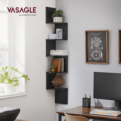VASAGLE CUSTOS Collection - Corner Shelf Wall Mount, 5-Tier Floating Corner Bookshelf, Plant Shelf for Bedroom, Living Room, Bathroom, Home Office, Black ULBC072B01