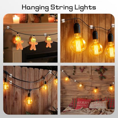 KGROTE 60Pcs Christmas Light Clips, Hooks for Outdoor String Lights Clips, Adhesive Cord Organizer Hooks, Sticky Wire Holder for Hanging Christmas Lights, Wall Cable, Fairy Lights (Clear, Medium)