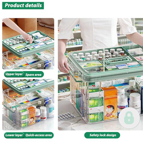 NZYNZY 15QT Clear Medicine Organizer Storage Box with Handle Medicine Container with Tray, Thickened Plastic Empty First Aid Box, Multipurpose Medical Medication Caddy Container Chest