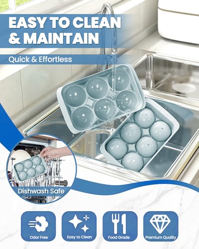 Large Ice Cube Tray for Freezer - 2 Pack Stackable Round Ice Cube Molds Set, Easy to Fill & Release with Storage Bin and Tongs for Kitchen, Party, Cocktail & Coffee, Gifts for Whiskey Lover (1.93In)