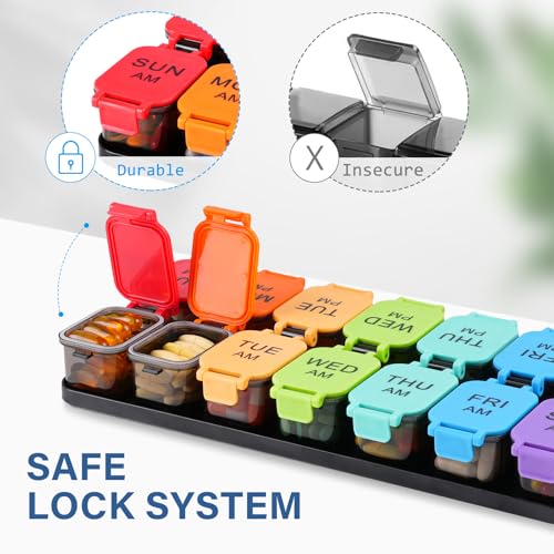 Yaklim Extra Large Weekly Pill Organizer, Detachable 7 Day AM PM Pill Box | XXL 14 Detachable AM PM Compartments；For Big Vitamins & Supplements； Easy to Open & Fill； Waterproof Seals； Easy Readability
