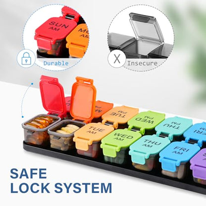 Yaklim Extra Large Weekly Pill Organizer, Detachable 7 Day AM PM Pill Box | XXL 14 Detachable AM PM Compartments；For Big Vitamins & Supplements； Easy to Open & Fill； Waterproof Seals； Easy Readability