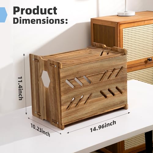 Solid Wood Projector Shelf Router Shelf Projector Stand Router Storage Box | Router Cover Organized Modem Cable Power Strip Cable Management Hider Rack by Need Assembly (Rustic Brown)