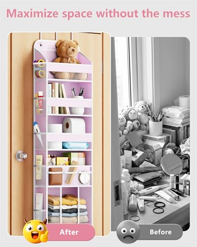 5-Tier Over the Door Organizer, Baby Clothes Organizer for Nursery | with Removable Storage Caddy, Clear Pockets, Side Mesh Compartments, Hanging Behind Door Storage, Damage-Free Installation