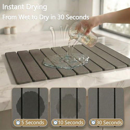 Large Stone Drying Mat for Kitchen Counter, Quick Dry Stone Drying Mat, Foldable Water Absorbing Diatomaceous Earth Dish Drying Mat for Plate Rack Bottles Utensils(Dark Gray 24"×16" & 4" Coaster)