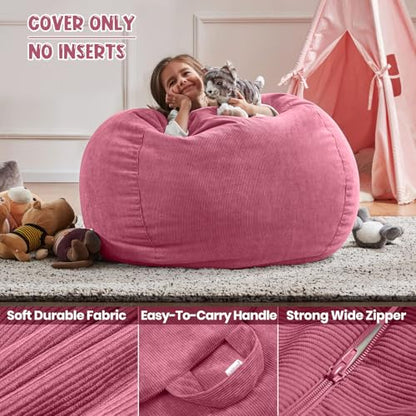 2.5 ft Bean Bag Chair Cover,Dusty Rose,200 L | No Filler Washable Stuffed Animal Storage Beanbag Chair Cover 74" Extra Large Opening Premium Corduroy Bean Bag Cover