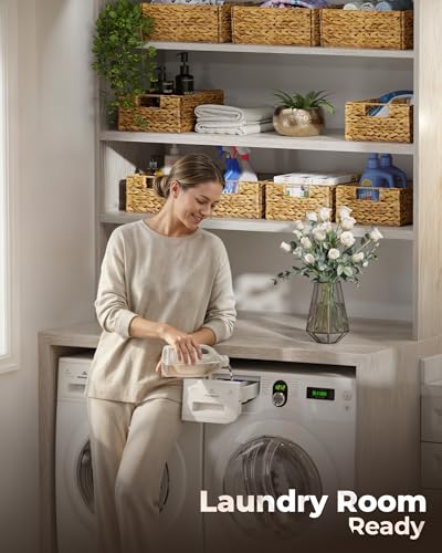 Bluewest Water Hyacinth Storage Baskets, Set of 6, Woven Bins with Handles | Organizer and Laundry Basket with Carrying Handles, Designed as a Rattan Bin for Shelves, Closets and Household Essentials.