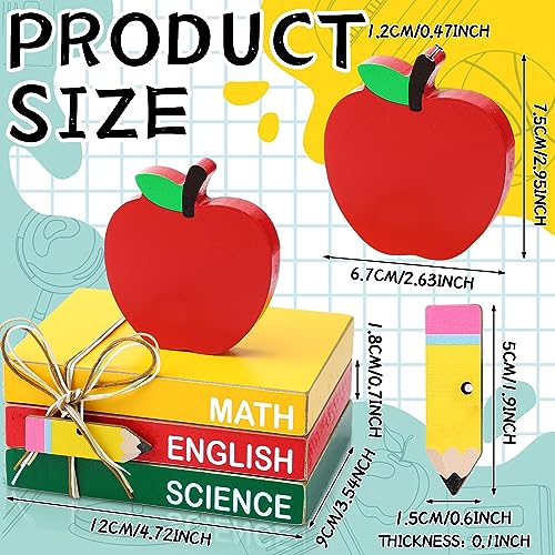 4 Pcs Back to School Table Decoration Wooden Apple Decorative Trays | Apple Prop with Pencil Stacks Books Centerpiece First Day of School Gifts Desktop for Teachers Office Classroom Decor