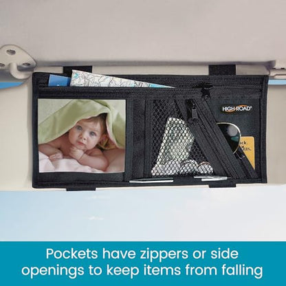 High Road Car Visor Organizer and Sun Visor Document Holder with Pockets | Slim Car Visor Organizer with Pockets Holds Registration and Insurance Cars, Pens and Papers Within Easy Reach