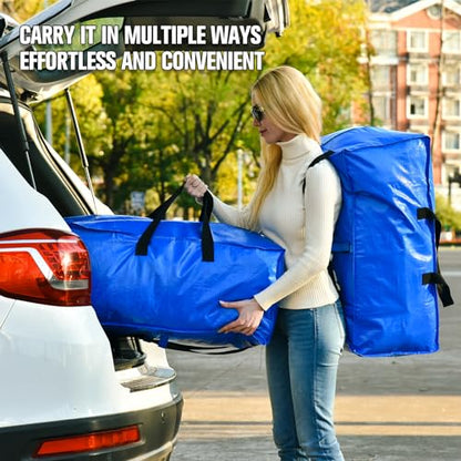 Heavy Duty Blue Moving Bags with Strong Zipper Handles Backpack Straps | 2 Pack Extra Large Storage Bags Totes Moving Boxes Packing Supplies for College Dorm Room Essentials Compatible with IKEA