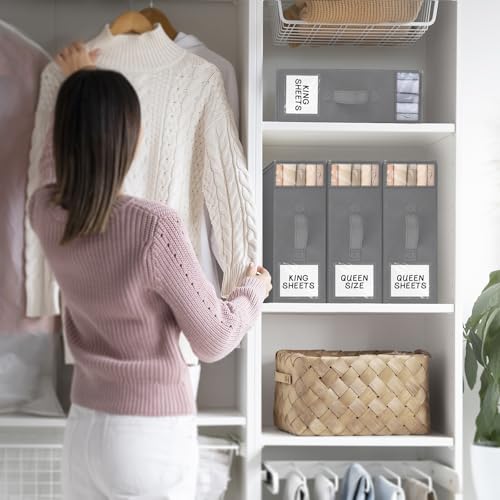 StorageTastic Bed Sheet Closet Organizers and Storage Under Bed Storage | Foldable Storage Containers with Window and Label,Storage and Organization for Bedding Sheets,Duvet Covers,Blankets,4 Pack