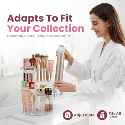 Masirs 360 Rotating Makeup Organizer Countertop, Adjustable Shelf, Clear | 360-Degree Rotating Makeup Organizer, Adjustable Shelf Height, Cosmetic Perfume Skincare Storage, Vanity Countertop, Clear