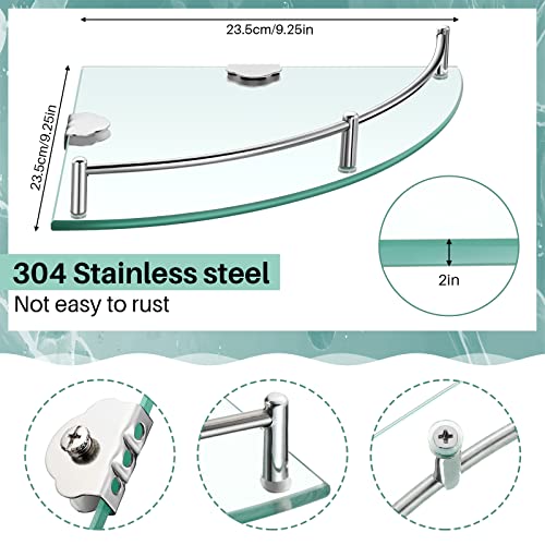 Crowye 8 Pcs Corner Shower Shelf 2-tier Glass Corner Shelf Stainless Steel Wall Mounted Bathroom Organizer for Storing Shower Gel Shampoo Brush, 9.25 Inches (Silver)