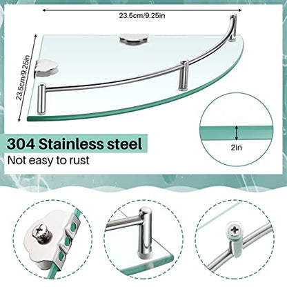 Crowye 8 Pcs Corner Shower Shelf 2-tier Glass Corner Shelf Stainless Steel Wall Mounted Bathroom Organizer for Storing Shower Gel Shampoo Brush, 9.25 Inches (Silver)
