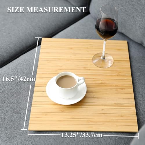 Sofa Arm Tray Table - Flexible/Foldable Couch Arm Table Perfect for Drink & Snacks Great Armrest Tray (16.5" L x 13.25" W x 0.35" H, Natural Bamboo)