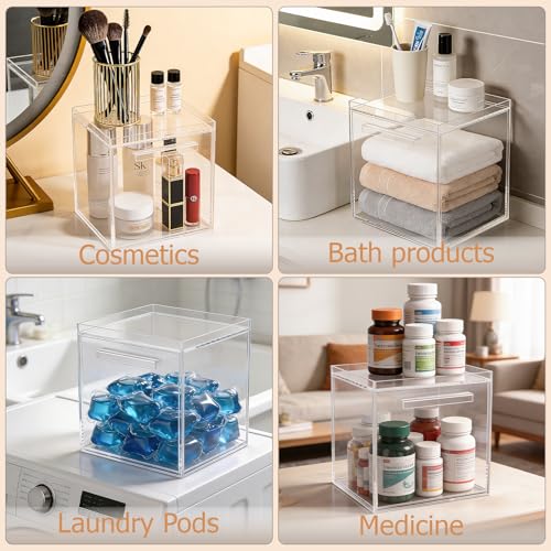Anyoifax Disposable Face Towels Holder Set with 2 Pack Qtip Holders, Clear | Acrylic Box Bin Compatible with Clean Skin Club Clean Towelettesl XL Bathroom Counter Storage with Drawer