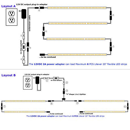 Under Cabinet Light, 6 PCS 20 Inches Flexible LED Strips with Power Adapter, 24W,1800 Lumen, Daylight 5000K. Suitable for Kitchen Cabinets, Counters, Under Shelf, Closets (6-Strip-5000K)