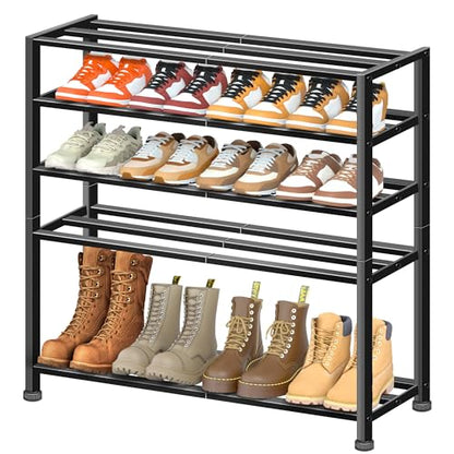 5-Tier Heavy Duty Shoe Rack for Garage Entryway, Stackable Shoe Organizer for 25 Pairs Men Boots, Shoe Rack for Closet Metal Shoe Storage Shelf, Floor, Hallway (Black)