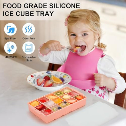 Reespring Silicone Ice Cube Tray, Ice Tray for Freezer with Lid, 3 Pack Ice Cube Trays for Freezer with 45 Flexible Easy Release Ice Trays
