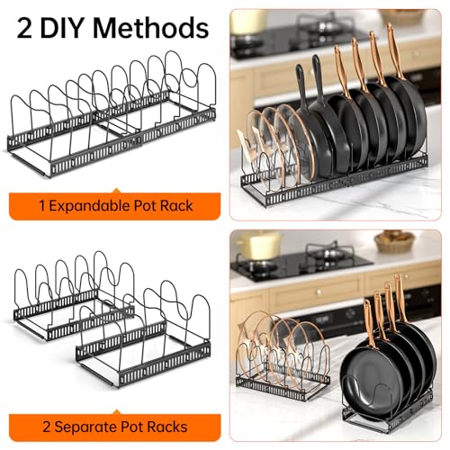 MUDEELA Expandable Pot Pan Lid Organizers inside Cabinet, 10 Divider-Black | Expandable 11.8–22.9", 10 Adjustable Divider, Tool-Free Assembly, Non-Slip, Scratch-Proof, For Pan Lid Cutting Board Bakeware