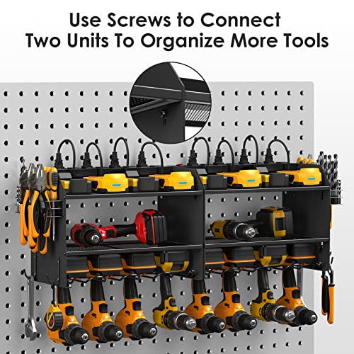 CCCEI Wall Mount Modular Tool Charging Organizer, Black, 1 Pack, 3 Tier. | Drill Battery Storage Rack with Hooks, Garage Workshop, Gifts for Men, Dad, Husband Anniversary, Birthday, Christmas