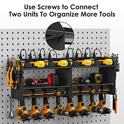 CCCEI Wall Mount Modular Tool Charging Organizer, Black, 1 Pack, 3 Tier. | Drill Battery Storage Rack with Hooks, Garage Workshop, Gifts for Men, Dad, Husband Anniversary, Birthday, Christmas