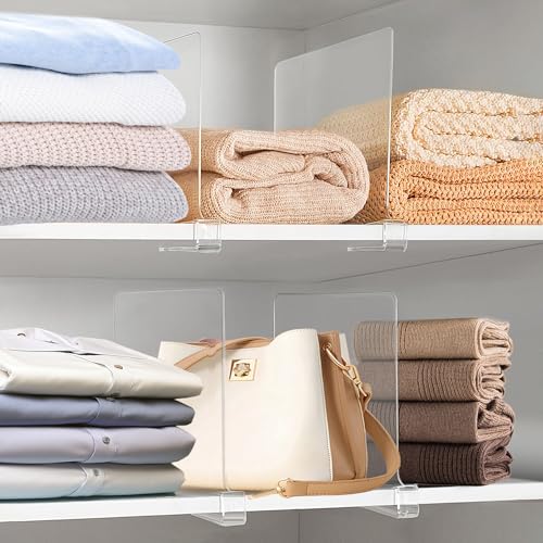 11 Inches [Extra Tall Version] Clear Shelf Dividers for Closet Organization and Storage, 6 Pack Purse Organizer for Closet Acrylic Adjustable Bookshelf for Organization, Perfect for Sweater, Clothes