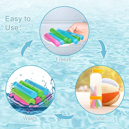 Reusable Ice Cubes for Drinks, Multicolor, Ice Stick, 12 Pack | BPA-Free Plastic Cubes, No Diluting, Refreezable, Fake Ice Look, Chilled Beverages, Coffee Bars, House Party Drinks