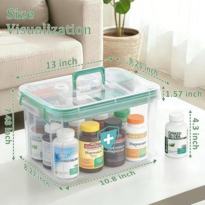 ANYPROLUS 15QT Clear Medicine Organizer Box with Handle, Plastic Medicine Container with Tray First Aid Box Empty, Thickened Medicine Storage Organizer Multipurpose Medication Organizer Storage