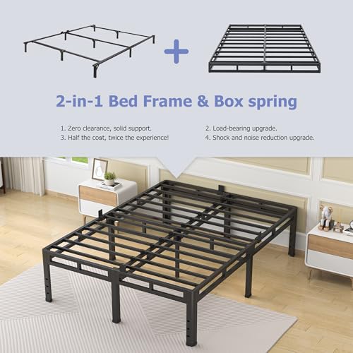 Queen Size Metal Platform Bed Frame, 24 Inch Dual-Layer Heavy Duty Base | 2-in-1 Base, 4000LBS Load Capacity, Noise-Free, Round Corner Legs, 4 Mattress Stoppers, Easy Assembly, No Box Spring need