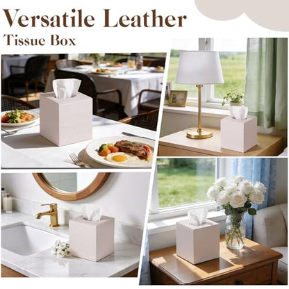 VZZNN 2 Pack Tissue Box Cover Square - Modern Cube Tissue Holder with Magnetic Base, Decorative Tissue Organizer for Bathroom Vanity, Dresser, Countertop, Bedroom, Office, and Car, Beige