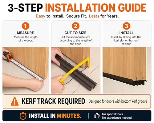 [2 Pack] 36 Inch Exterior Door Sweep with Vinyl Fins – Under Door Weather Stripping Seal for Exterior Doors with Kerf Track | Bottom Door Seal Strip | Draft Stopper & Rodent Proof (Brown)