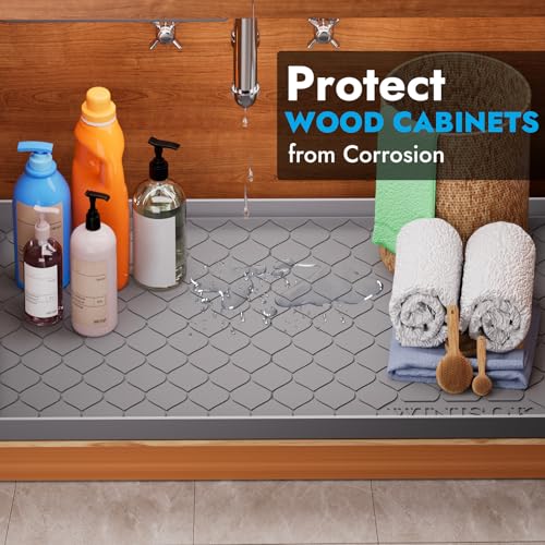 Winisok Waterproof Under Sink Mat 34" x 22", Silicone Mat, Dark Gray | Raised Edge Traps Spills & Leaks, Shelf Liner, Cabinet Protector, for Kitchen, Bathroom, Boots, Pets, Home Essentials