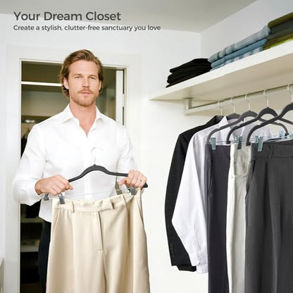 HOUSE DAY Velvet Pant Hangers with Adjudtable Clips 30 Pack, Black | Non Slip Suit Organizer with 360° Hook, Heavy Duty Hanger for Pants, Skirts, Shorts, Outfit Hangers All-Season Space Saver