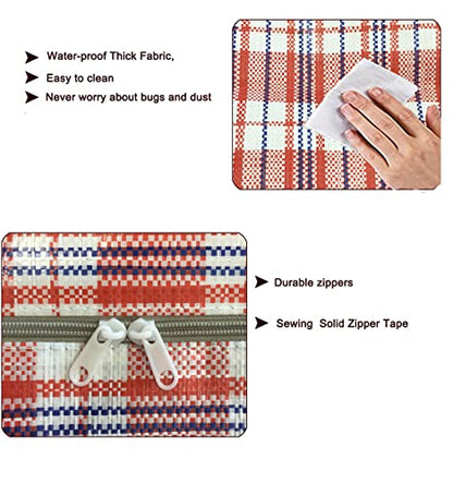 Heavy Duty Extra Large Moving Bags, 168L Oversize Organizer Storage Bags With Durable Zippers for Clothes Comforter Pillow, Waterproof Totes for Carrying Camping Bedding (Set of 4) - Red Checkered