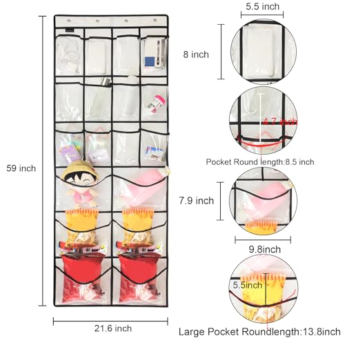 Extra Large Hanging Crystal Clear Over Door Shoe Organizers, Closet Shoe Organizer Shoe Rack Organizer Shoe Storage, 12+6Pockets, 4Hooks, white (59"x 21.6")