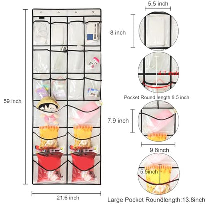Extra Large Hanging Crystal Clear Over Door Shoe Organizers, Closet Shoe Organizer Shoe Rack Organizer Shoe Storage, 12+6Pockets, 4Hooks, white (59"x 21.6")