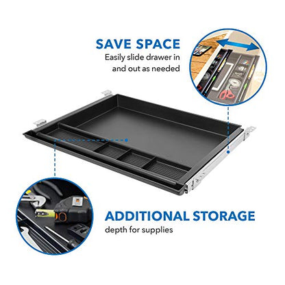 MOUNT-IT! Large Under Desk Pencil Drawer 16 inch Deep | 21.25” W, Ball Bearing Slide-Out Organizer for Office Supplies, Paper & Pencils | Fits Desks Over 1” Thick, Adjustable Extension 16.25”–28”