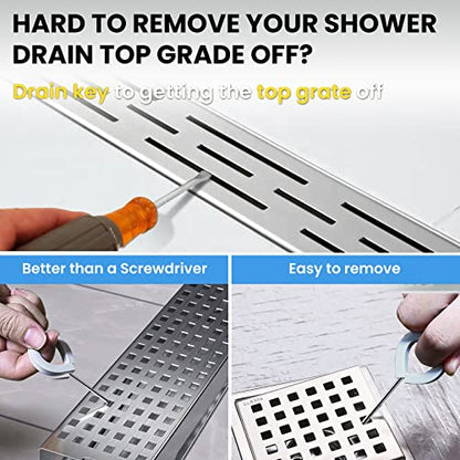 2-Pack Shower Drain Hooks for Drain Cover Removal, Assists with Linear Drain Grate Removal and Clean, Stainless Steel Silicone Protector Extractor Tool.(Gray)