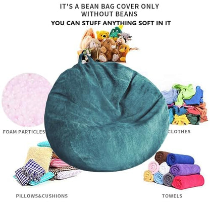 Stuffed Animal Storage Bean Bag Chair Cover (No Filler) Washable | Bean Bag Cover Storage- Washable Ultra Soft Corduroy Cover for Organizing Plush Toys or Textile, Sack Bean Bag