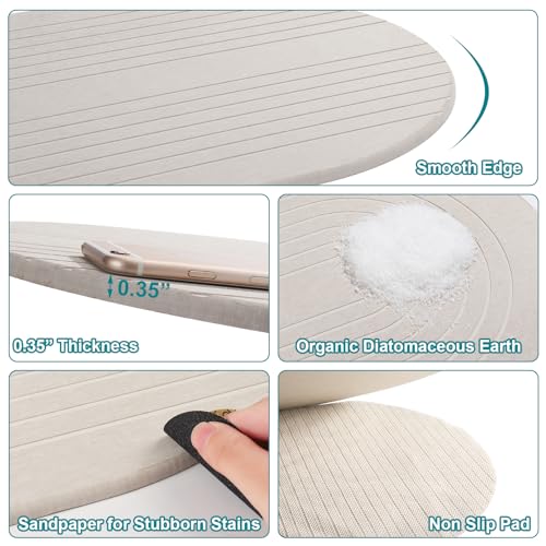 Elfcool Stone Bath Mat Diatomaceous Earth Shower Mat Non Slip Quick Dry Bath Stone Mat Super Absorbent Bathroom Floor Mat for Bathroom Kitchen Counter (Off White)